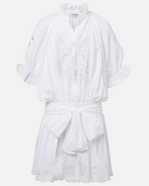 Juliet Dunn Embroidered Cotton Poplin Minidress - White