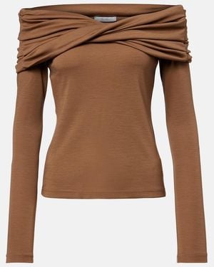 Max Mara Orafo Draped Virgin Wool Top - Brown