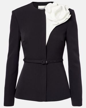 Roland Mouret Floral-Applique Peplum Crepe Blazer - Blue