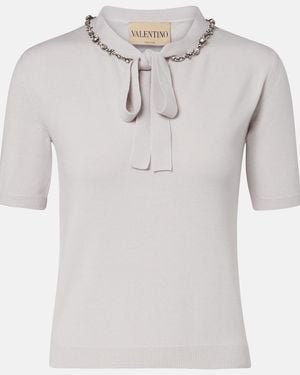 Valentino Pullover Aus Schurwolle Mit Kristallen - Grau