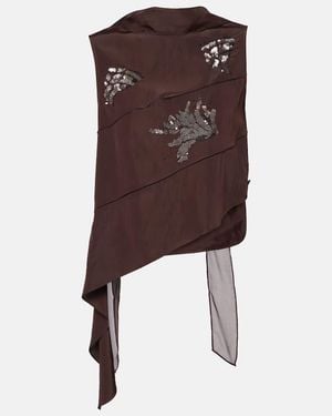 JACQUES WEI Embellished Scarf-Detail Asymmetric Top - Brown