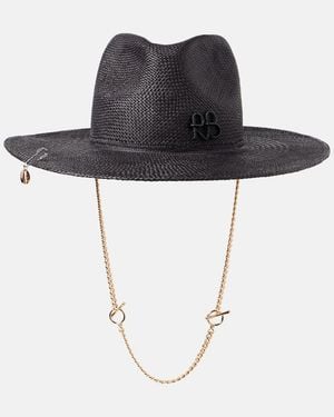 Ruslan Baginskiy Logo Chain-Detail Straw Fedora - Black