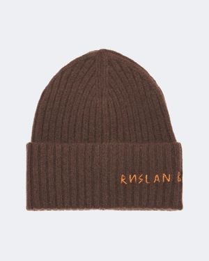 Ruslan Baginskiy Logo Ribbed-Knit Cashmere Beanie - Brown