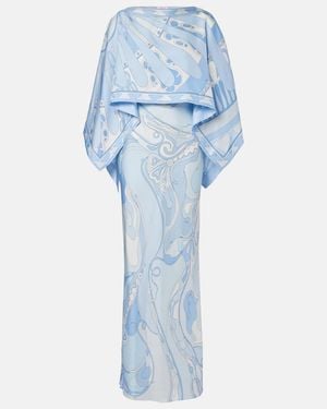 PUCCI Orchidee Soleil Silk Gown And Cape Set - Blue
