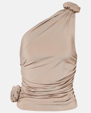 Magda Butrym Floral-Applique One-Shoulder Ruched Top - Natural