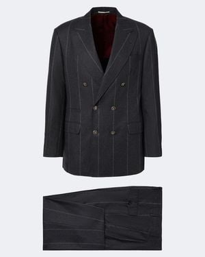 Brunello Cucinelli Chalk Stripe Wool, Silk, And Cashmere Suit - Black