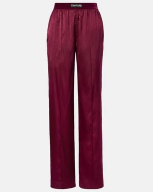 Tom Ford Silk-Blend Satin Wide-Leg Pants - Red
