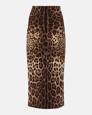 Dolce & Gabbana Calf Length Leopard Skirt - Brown