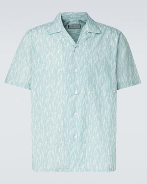 Canali Printed Cotton-Blend Bowling Shirt - Blue