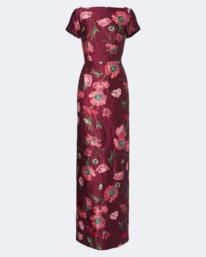 Erdem Robe Longue En Satin A Fleurs - Rouge