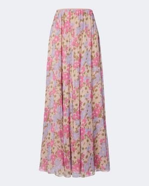 Valentino Falda Larga De Crepe De China De Seda Floral - Rojo