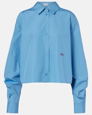 Loewe Anagram Embroidered Cotton Shirt - Blue