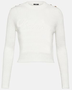 Balmain Embellished Knitted Top - White