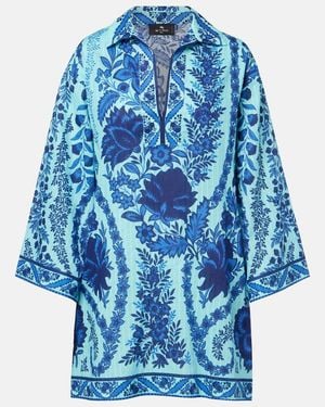 Etro Paisley Oversized Cotton Minidress - Blue