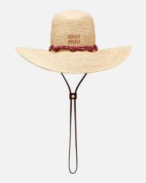 Miu Miu Sombrero De Rafia Con Piel - Neutro
