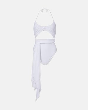 Alaïa Draped Halterneck Swimsuit - White