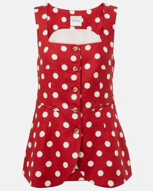 Posse Lucille Polka-Dot Linen Vest - Red