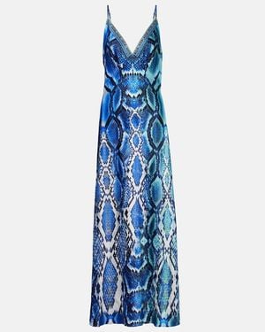 CAMILLA Animal-Print Silk Slip Dress - Blue