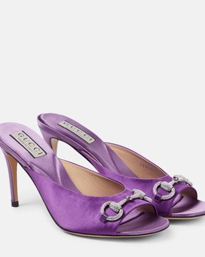 Gucci Horsebit Embellished Satin Mules - Purple