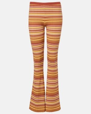 Bananhot Ann Ribbed-Knit Striped Flared Trousers - Brown