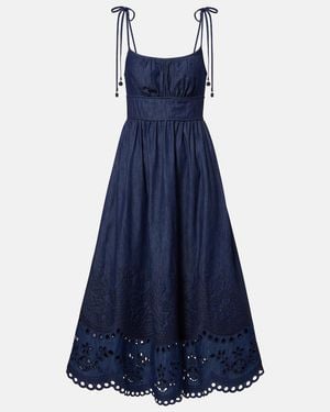 Zimmermann Mahon Broderie Anglaise Denim Midi Dress - Blue