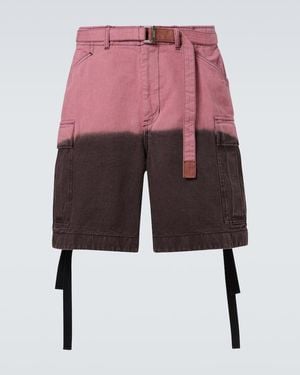 Sacai Ombre Cotton Cargo Shorts - Red