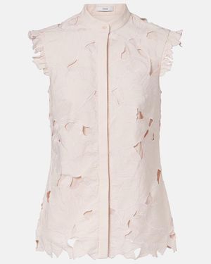 Erdem Embroidered Floral Cotton-Blend Top - Pink