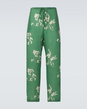 Bode Football Linen Pyjama Trousers - Green