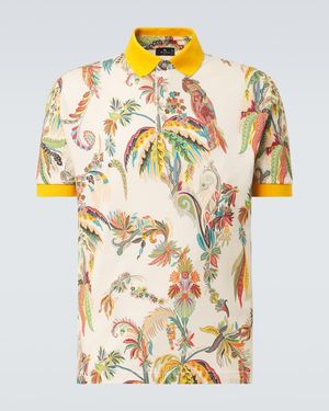 Etro Printed Cotton Pique Polo Shirt - Metallic