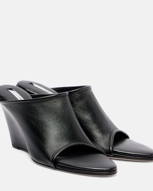 Christen Strap Stretch 75 Leather Wedge Mules - Black