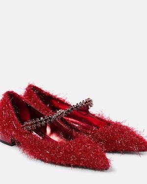 Jimmy Choo Bing Tinsel-Embellished Mary Jane Flats - Red