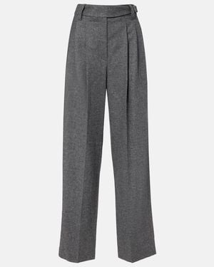 Brunello Cucinelli Pleated Wool And Cashmere Wide-Leg Trousers - Grey