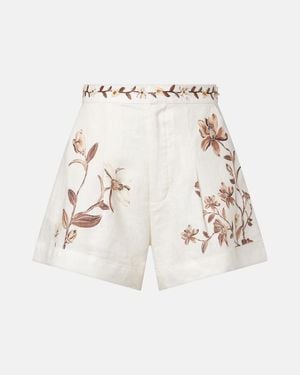Agua Bendita Toronjil Floral Linen Shorts - Natural