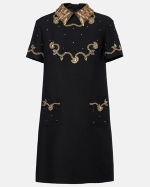 Valentino Crepe Couture Embellished Minidress - Black