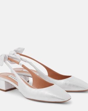 Aquazzura Very Bow Leather Slingback Court Shoes - Metallic