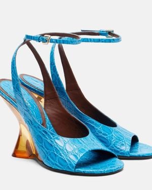 Dries Van Noten Croc-Effect Leather Wedge Sandals - Blue