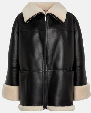 TOTEME Shearling Leather Biker Jacket - Black