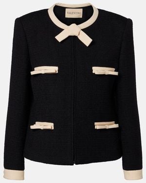 Valentino Bow-Detail Wool-Blend Tweed Jacket - Black