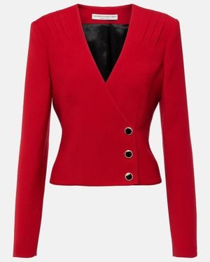 Alessandra Rich Pleated Wool Blazer - Red