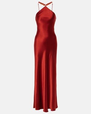 STAUD Abendkleid Cadence Aus Satin Mit Zierperlen - Rot