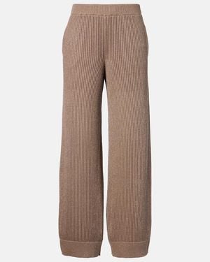 Brunello Cucinelli Ribbed-Knit Cotton-Blend Wide-Leg Pants - Brown