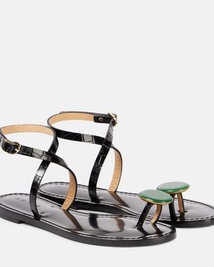 Amanu Kigali Embeliished Leather Sandals - Black