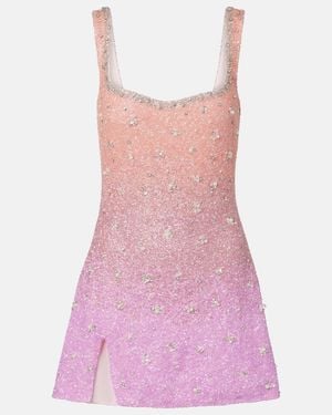 Clio Peppiatt Crystal Beaded Minidress - Pink