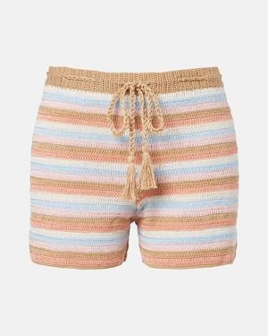 Anna Kosturova Striped Crochet Cotton Shorts - Natural