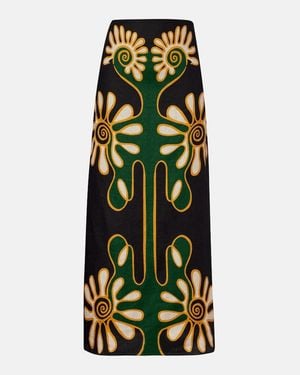 Cala De La Cruz Celina Printed Linen Midi Skirt - Green