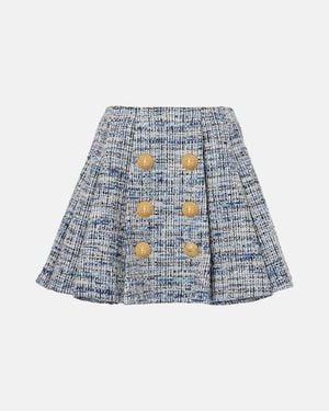 Balmain High-Waisted Pleated Mini Skirt - Blau