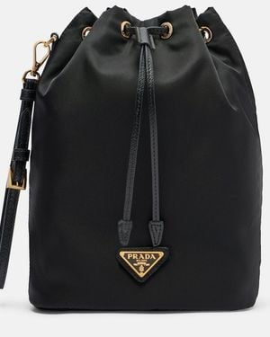 Prada Bucket Bag Aus Re-Nylon Mit Leder - Schwarz