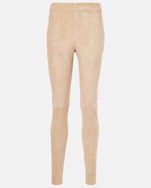 JOSEPH Mid-Rise Suede Leggings - Natural