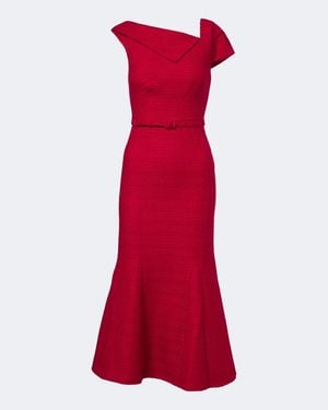 Roland Mouret Belted Asymmetric Boucle Cocktail Dress - Red