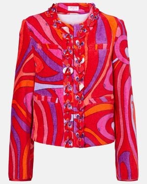 PUCCI Marmo Embellished Cotton Terry Jacket - Red